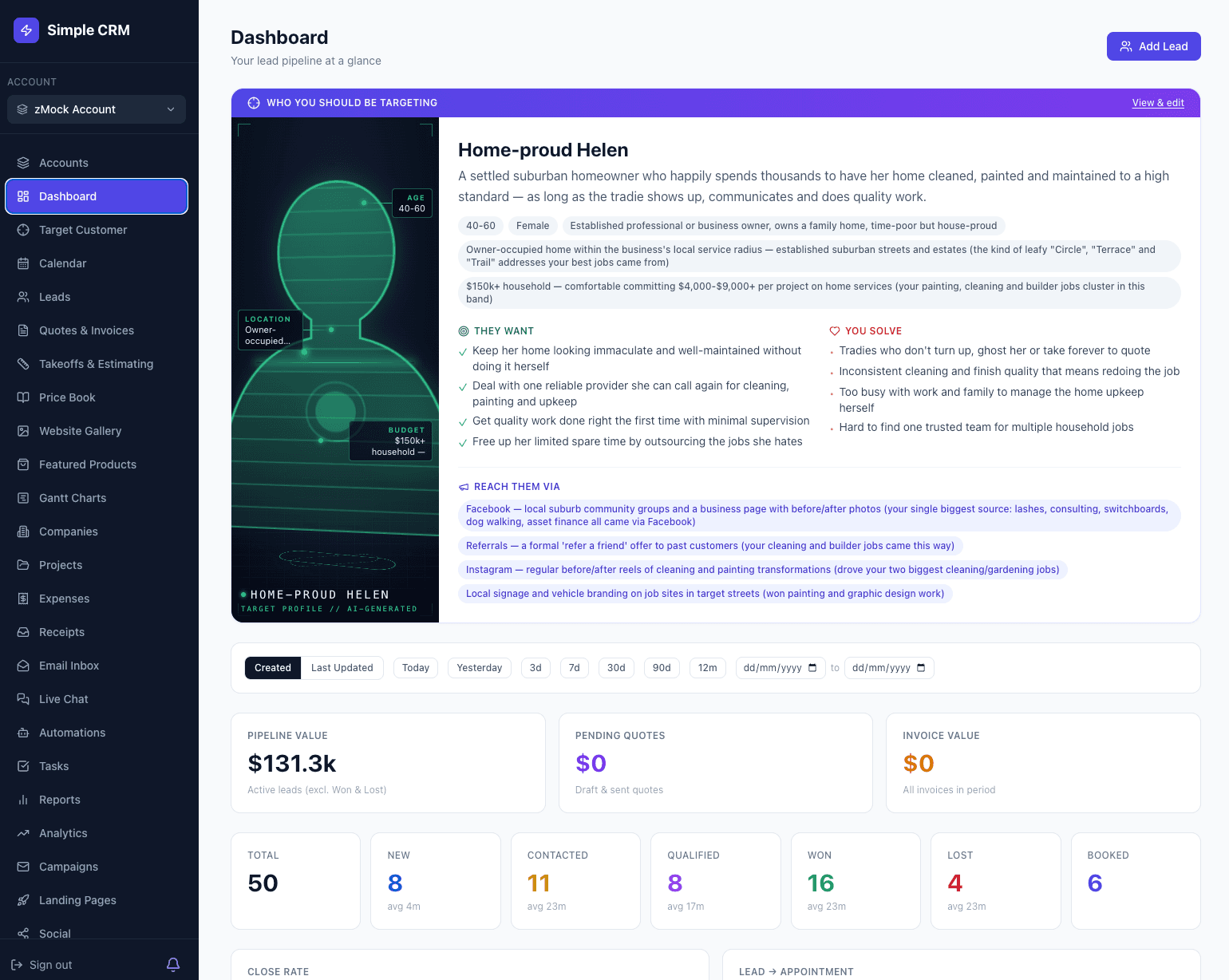 Simple CRM — AI target customer